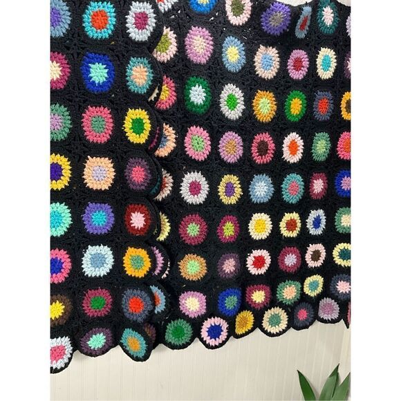 VINTAGE Handmade Wool Blend Granny Square Afghan - Picture 3 of 4